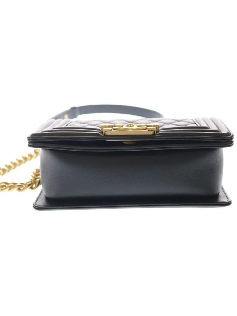 Chanel Boy Quilted CC Logo Small Gold Lambskin Black Shoulder